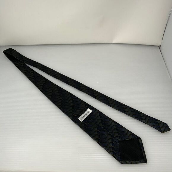 Pierre Cardin Mens Tie Green & Navy Striped/Wavy Business Work Necktie (E3) - Picture 4 of 5